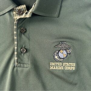 USMC Semper Fi Polo Shirt Mens Small Green US Marine Corps Short Sleeve - (394)
